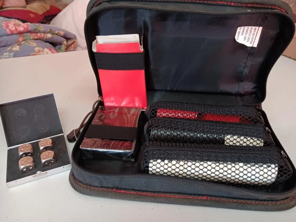 Poker set. Chips, cards, dice, carrying case.