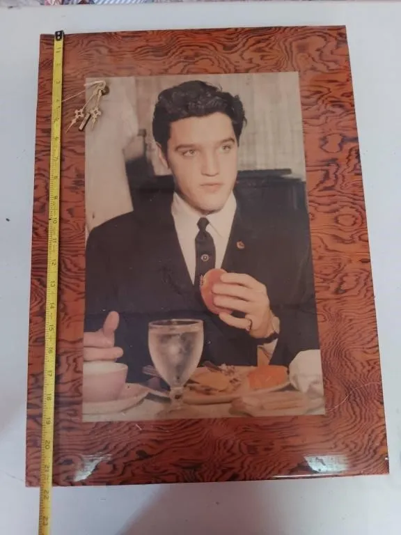 Elvis Presley wooden clock. Untested. 16 wide x
