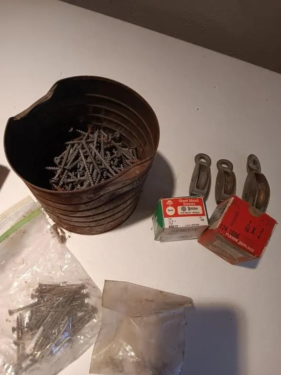 Various screws, bolts, pulleys, nails.