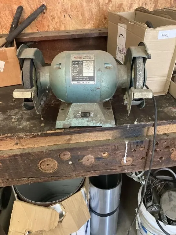K & F bench grinder, powered on