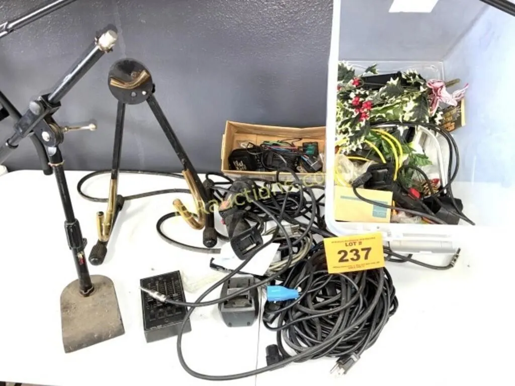 GUITAR STAND, MIC STAND, CORDS, ETC