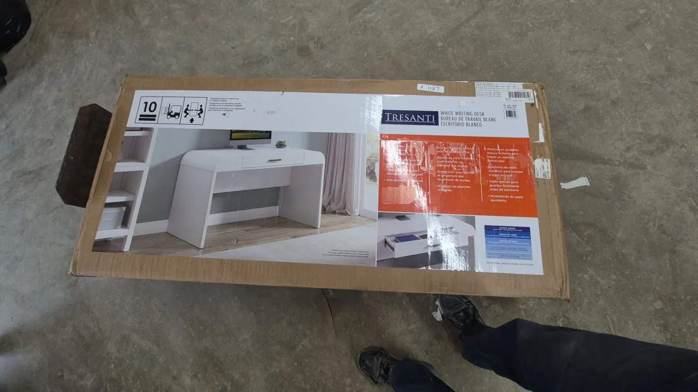 Tresanti White Writing Desk with Large Drawer and Adjustable Floor Levelers