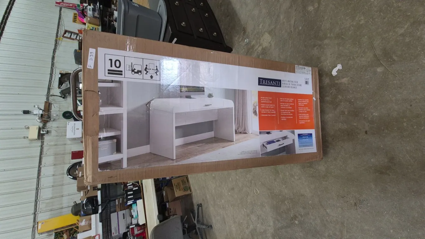 Tresanti White Writing Desk with Large Drawer and Adjustable Floor Levelers