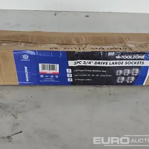 Unused Toolzone 5pcs 3/4" Drive Large Sockets 
