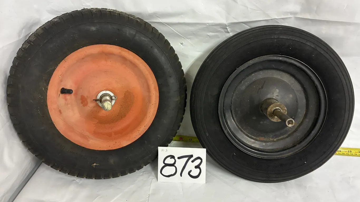 (2) Wheelbarrow Tires w/ Shafts – 4.00-8 & 3.00-8