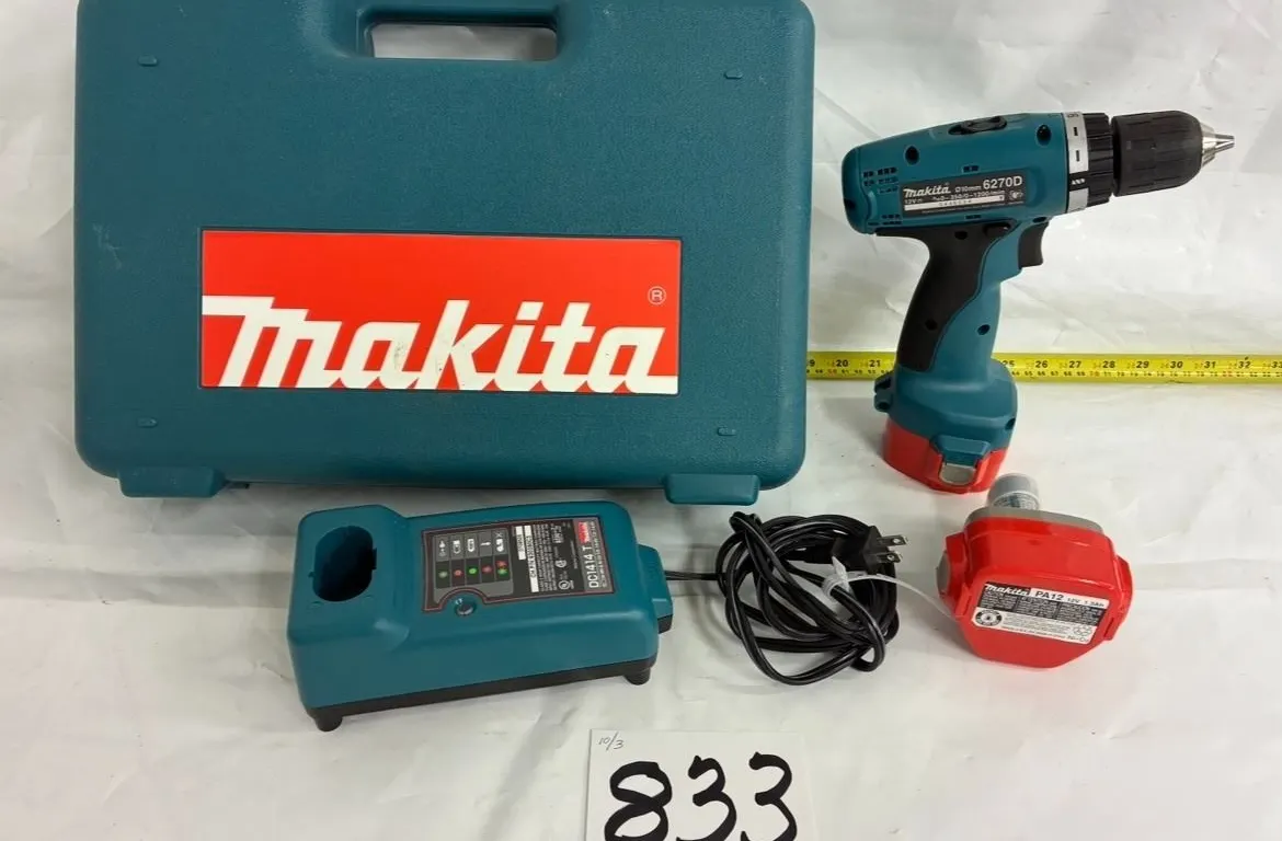 Makita 10mm ½” Drill w/ (2) Batteries, Case, & Charger