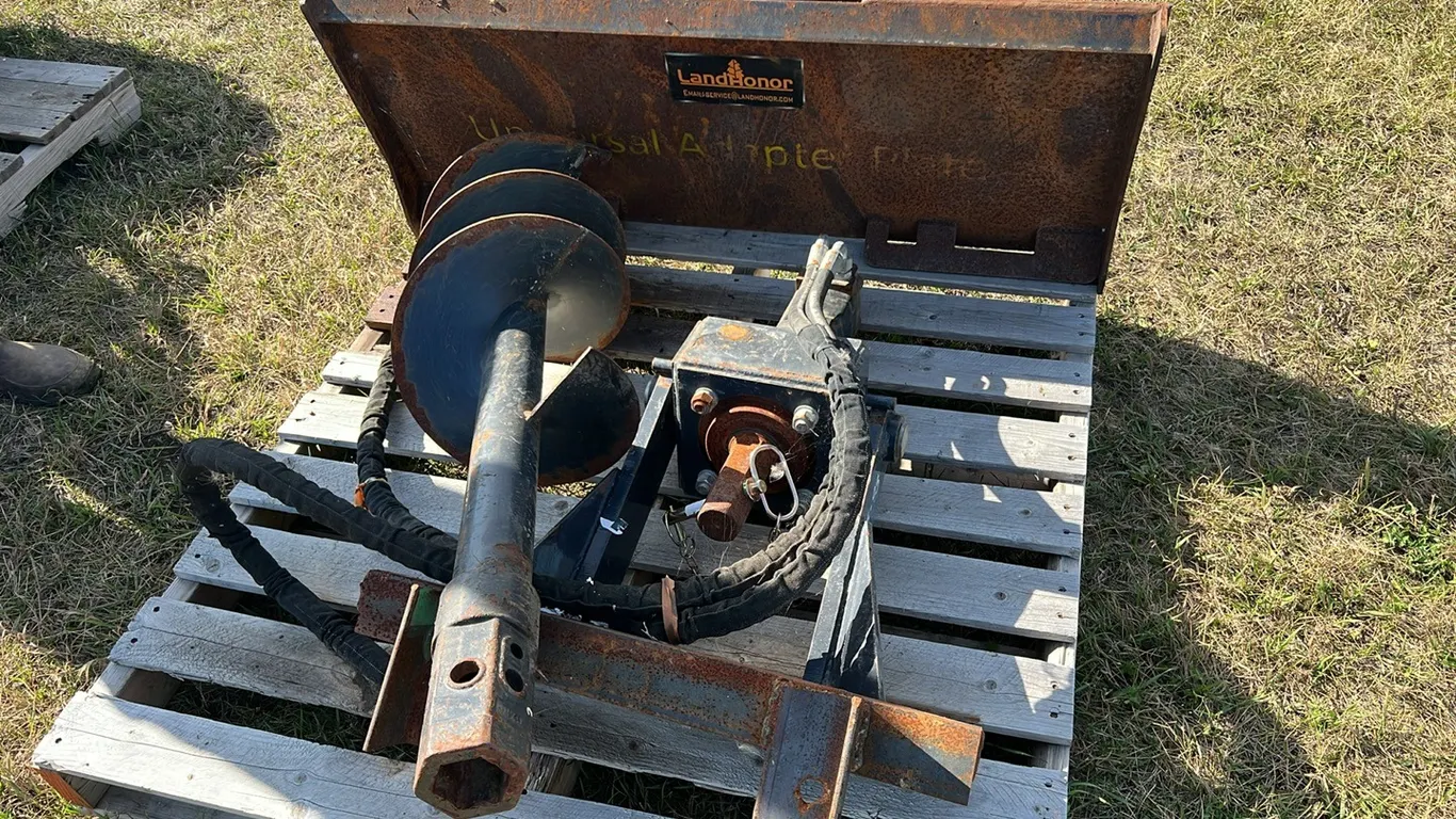 Mounting Plate, Hydraulic Auger and 12"x39" Auger Bit Skid Steer Attachments