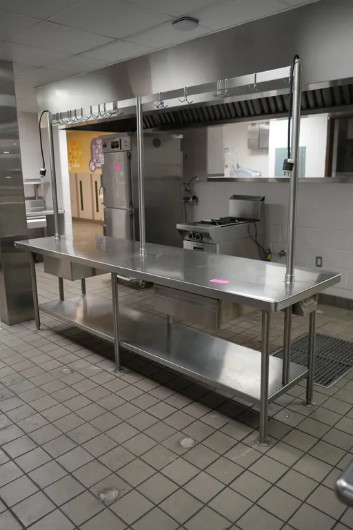 Metal Prep Table with Pot Rack