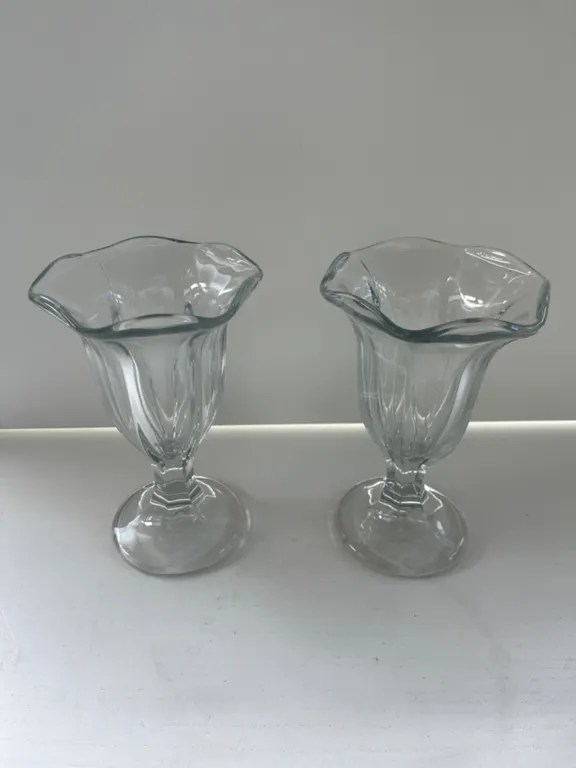 Set of Two Clear Glass Ribbed Parfait Glasses