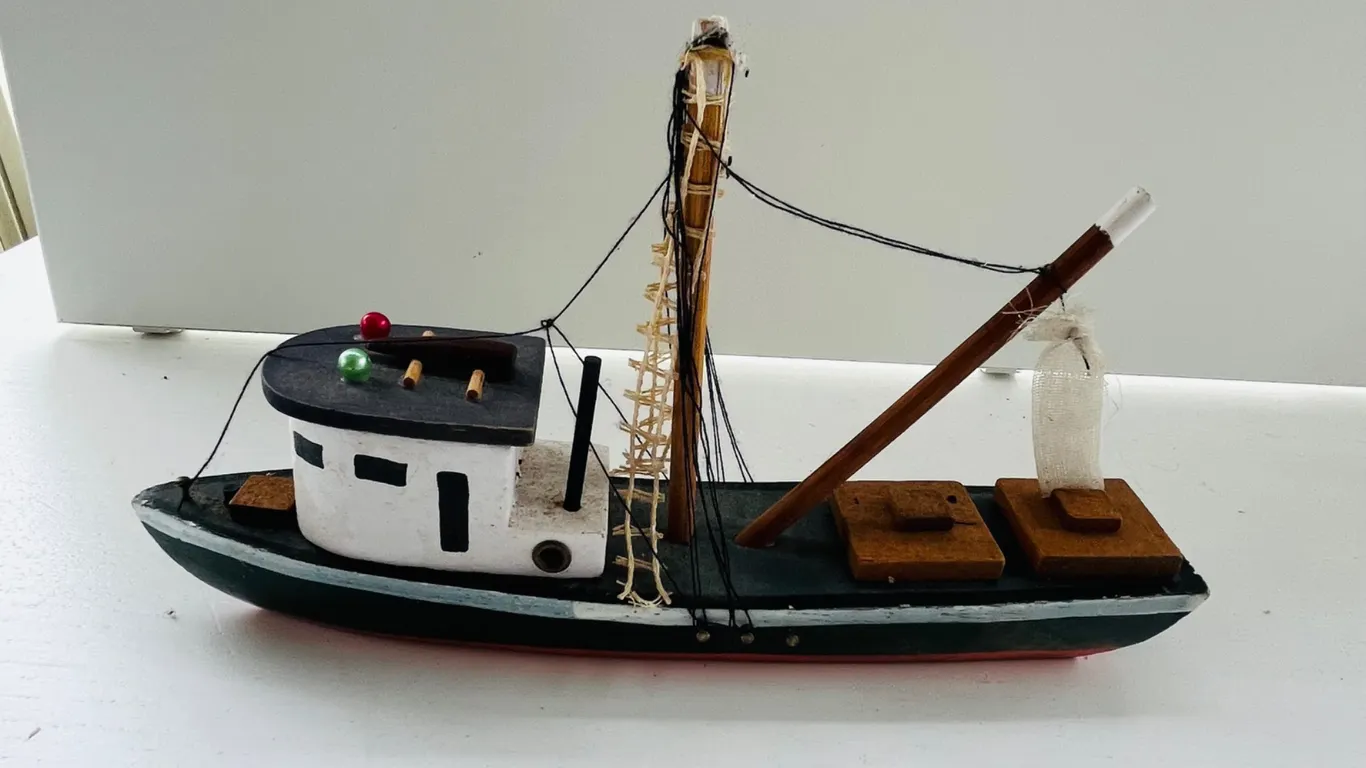 Painted Wooden Fishing Boat Model