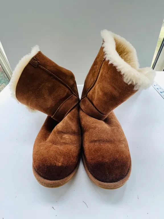 Brown Suede Shearling Buckle Boots