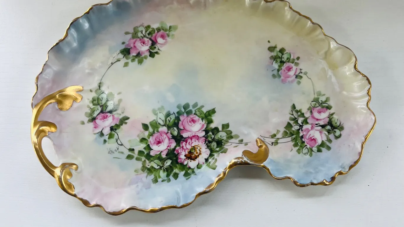 Limoges Hand-Painted Rose Serving Dish