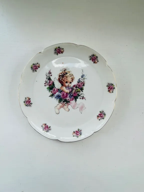 Decorative Plate with Cherub and Roses