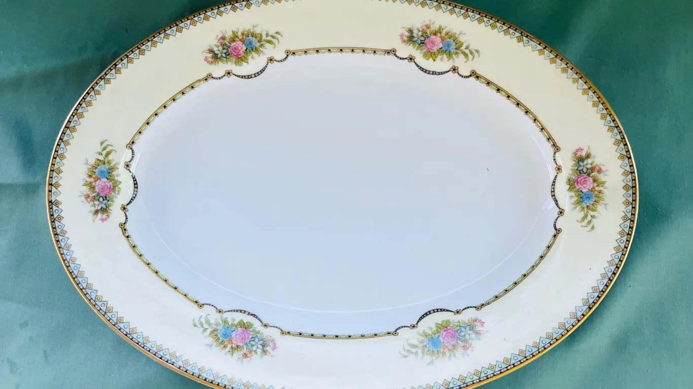 Noritake Baroness Oval Porcelain Platter “Wellsdale”Pattern with Floral and Gold Trim