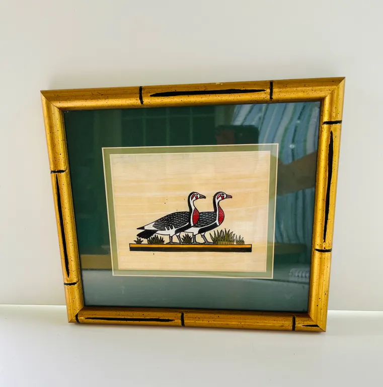 Framed Egyptian Papyrus Bird Art
