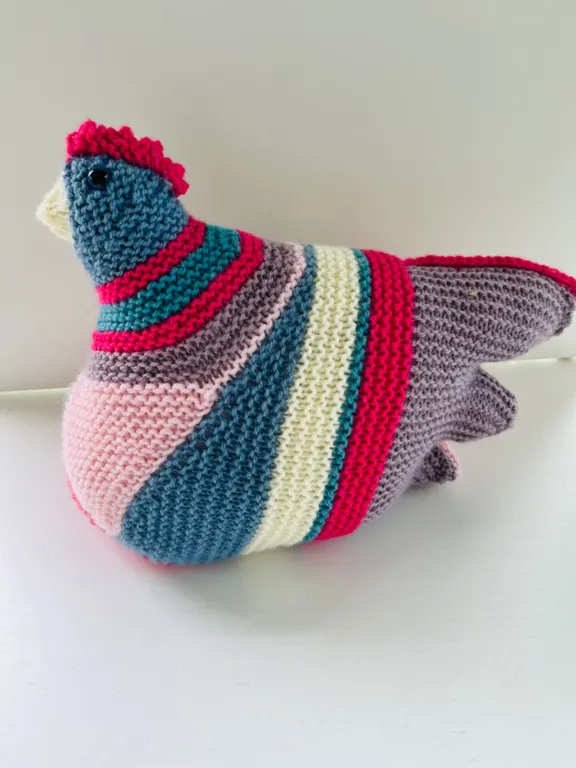Hand-Knitted Striped Chicken Figure