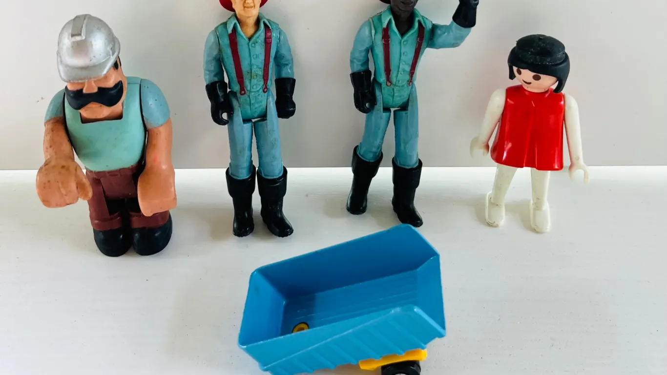 Vintage Plastic Toy Figures and Cart