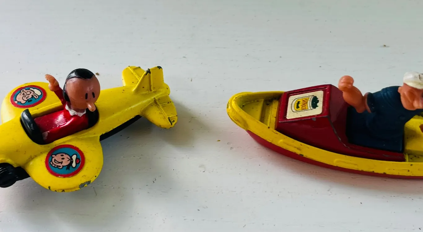 Vintage Popeye and Olive Oyl Airplane and Boat Toy Set