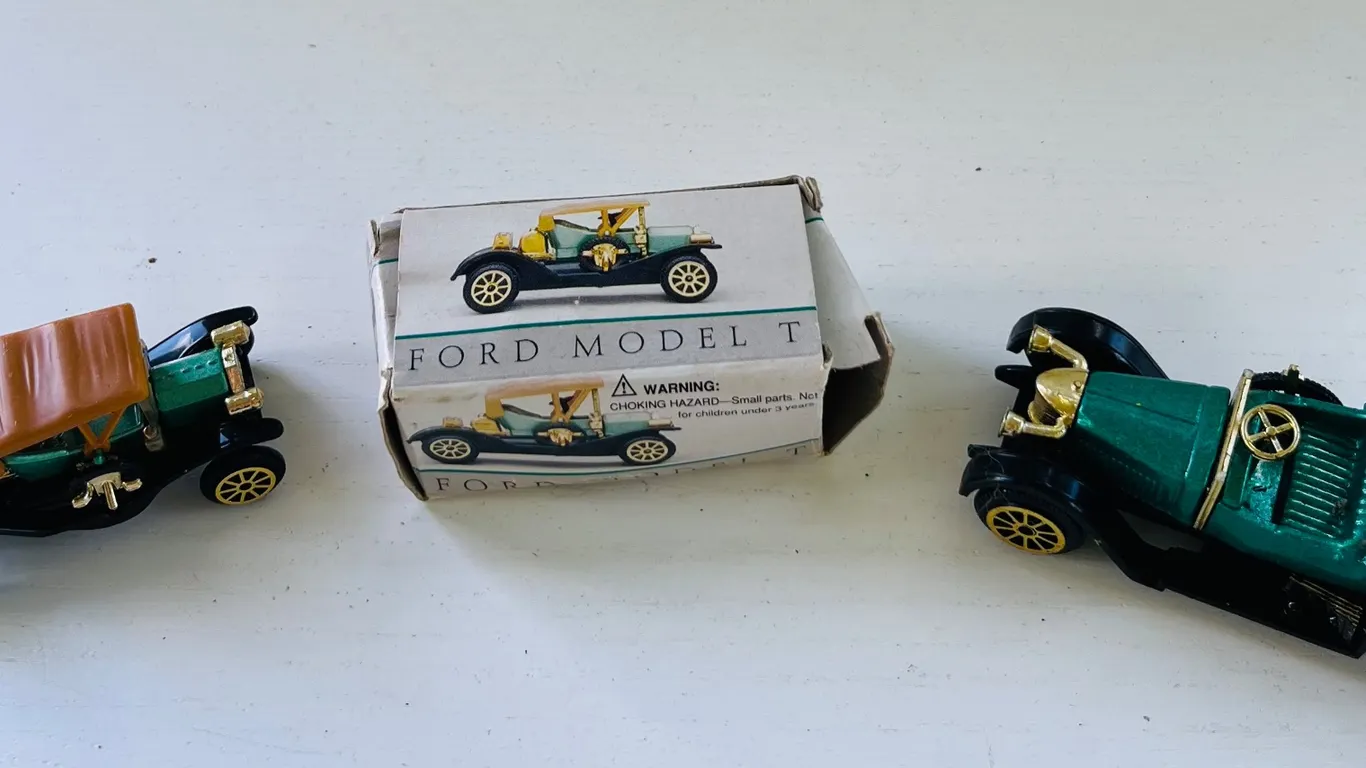 Two Die-Cast Ford Model T Toy Cars with Box