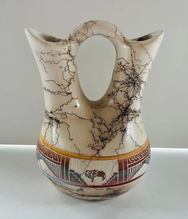 Native American Pottery Wedding Vase Horsehair Raku
