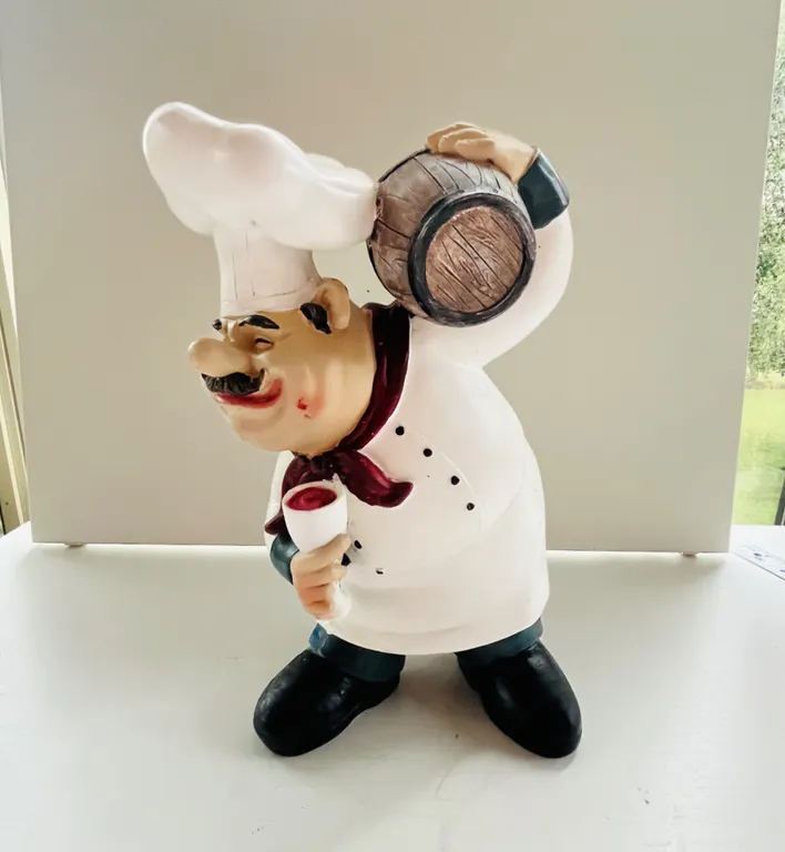 Italian Chef Figurine with Wine Barrel