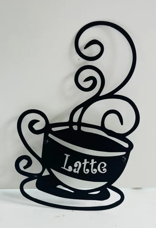 Metal Latte Cup Wall Decor Sign