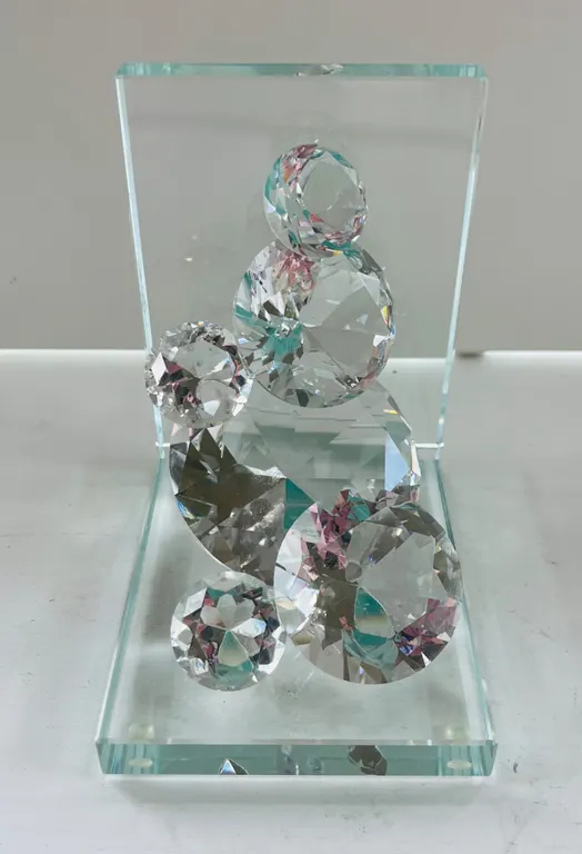 Modern Glass Sculpture with Faceted Crystal Orbs