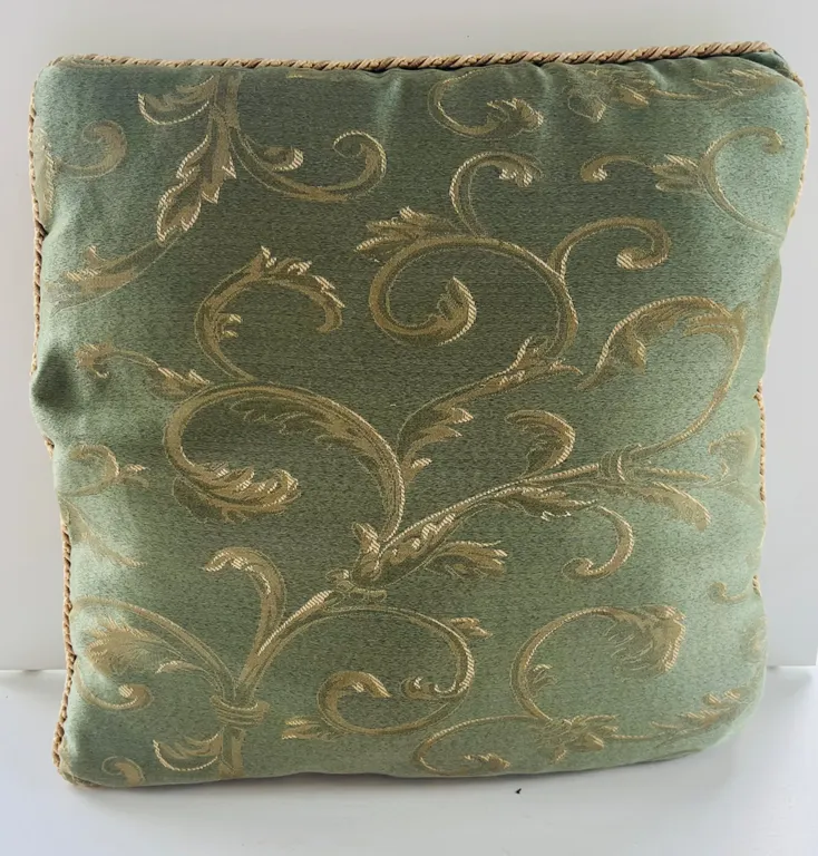Green and Gold Damask Decorative Throw Pillow