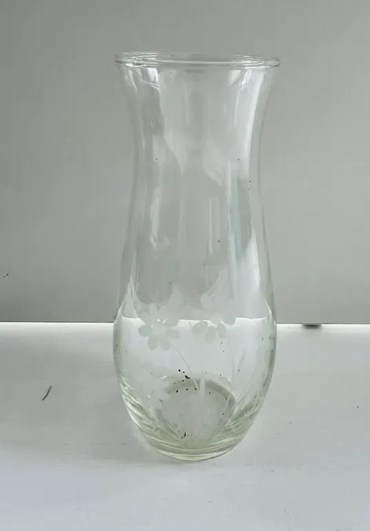 Glass Vase with Etched Floral Design