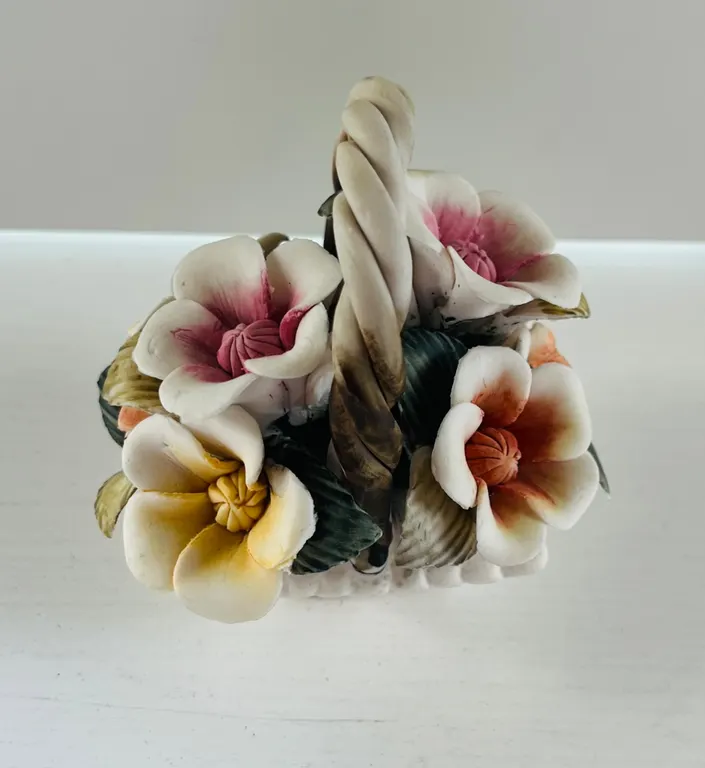 Vintage Capodimonte Style Porcelain Floral Basket