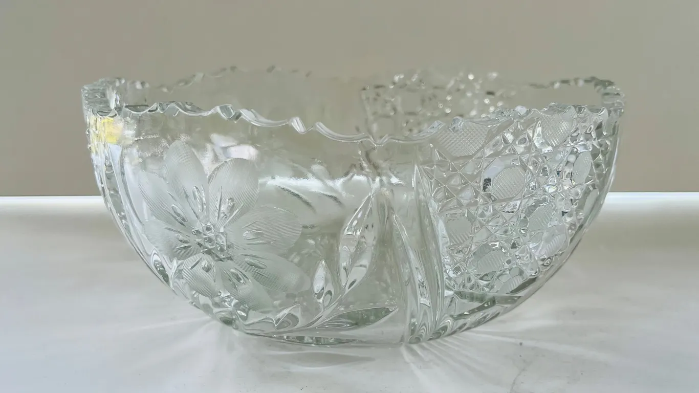 Vintage Cut Crystal Glass Serving Bowl
