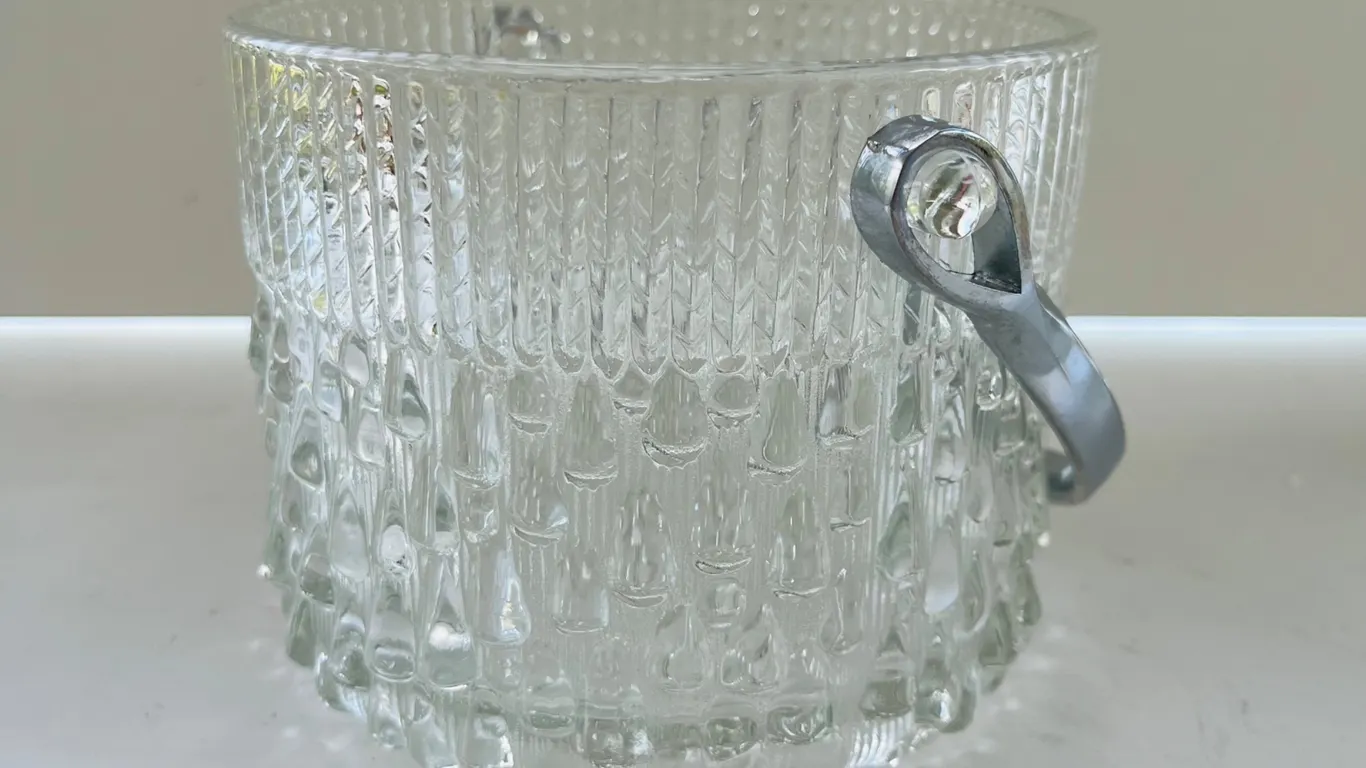Vintage Textured Glass Ice Bucket with Handle