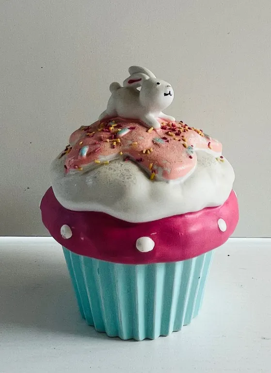 Decorative Ceramic Cupcake candle with Rabbit Finial