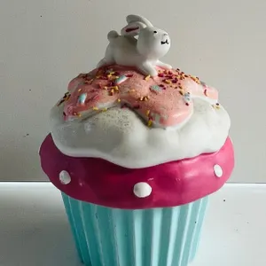 Decorative Ceramic Cupcake candle with Rabbit Finial