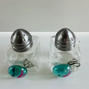 Clear Glass Salt and Pepper Shakers with fish decoration