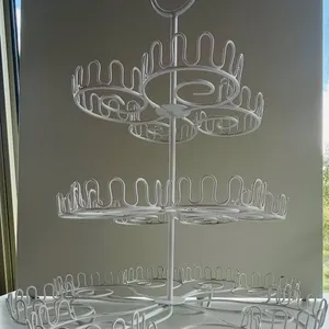 Three-Tiered White Metal Cupcake Stand Display Rack