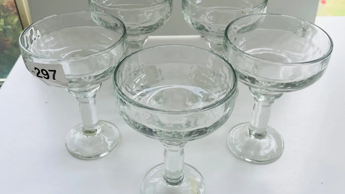 Set of Five Glass Margarita Glasses