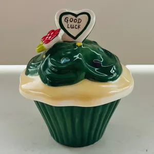Ceramic Cupcake container with "Good Luck" Heart