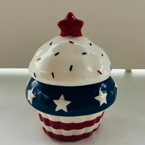 Patriotic Ceramic Cupcake Jar with Lid