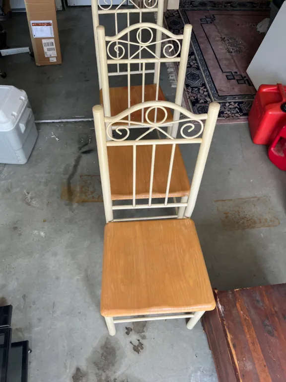 Set of Three Metal and Wood Chairs