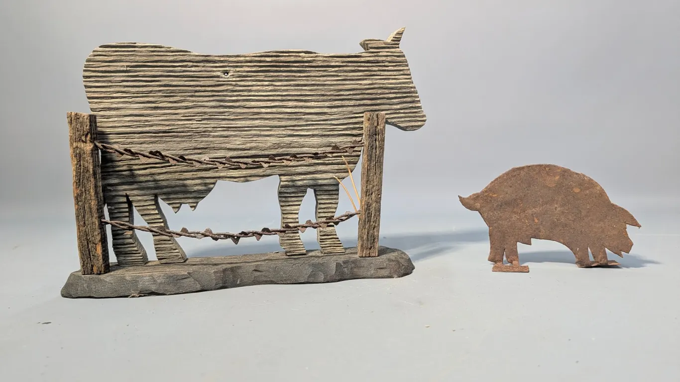 Wooden Cow and Metal Pig Silhouettes