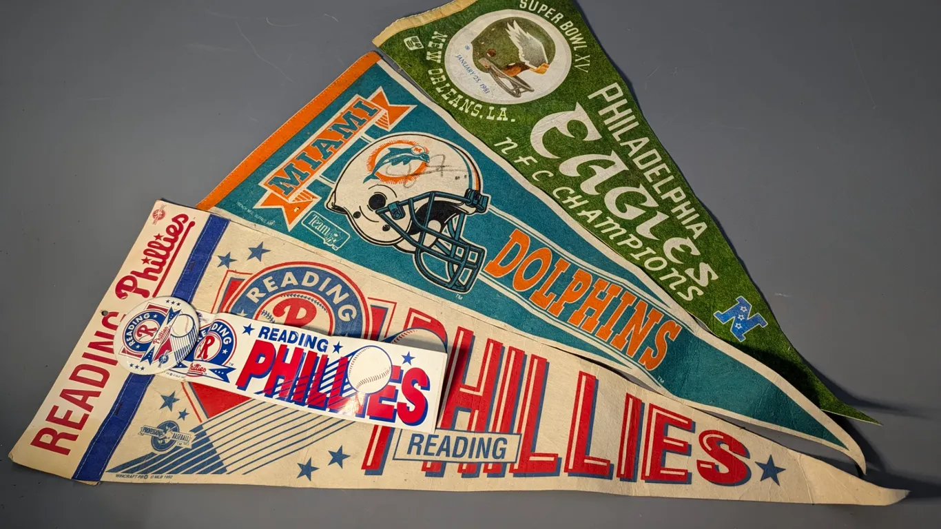 Vintage Sports Pennant Lot - Eagles, Dolphins, Phillies