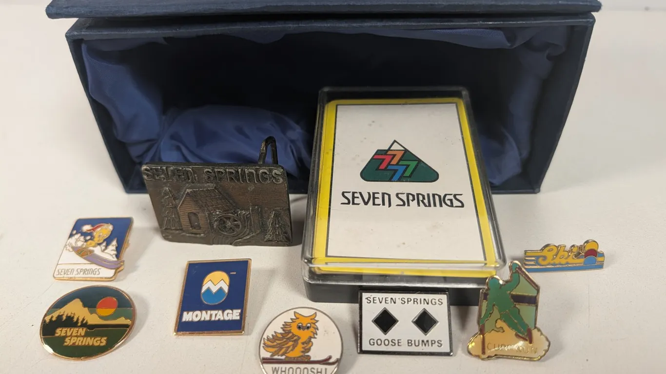 Seven Springs Ski Resort Pins, Playing Cards and Belt Buckle