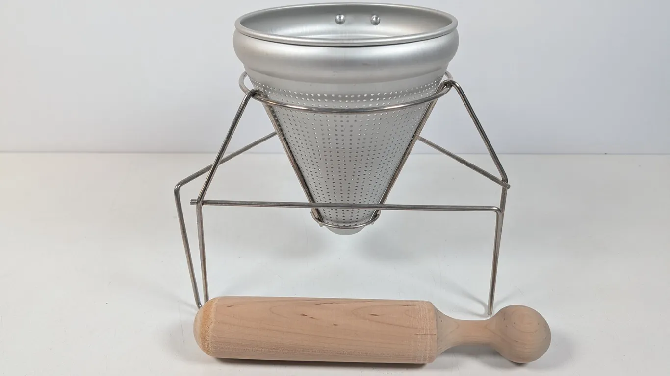 Aluminum Conical Sieve with Stand and Wooden Pestle