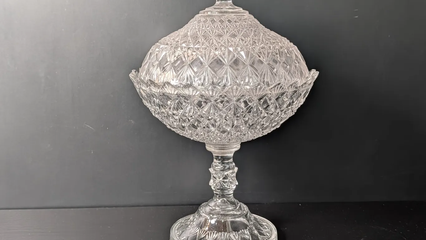 Large Clear Patterned Glass Compote Dish with Lid
