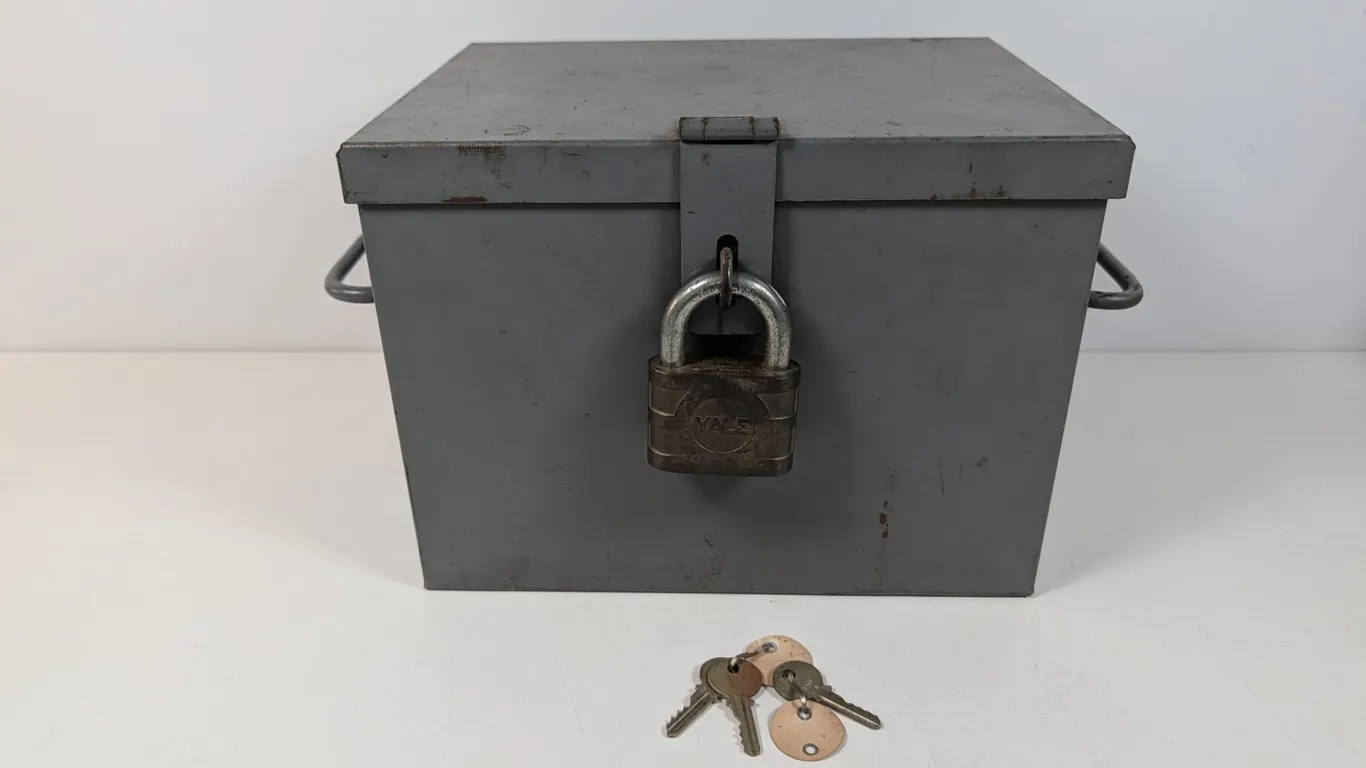 Metal Strongbox with Yale Padlock and Keys