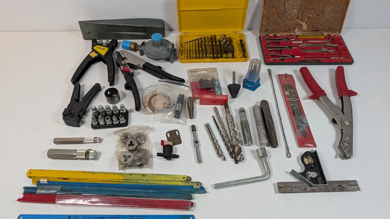 Mixed Lot of Hand Tools, Drill Bits, and Accessories