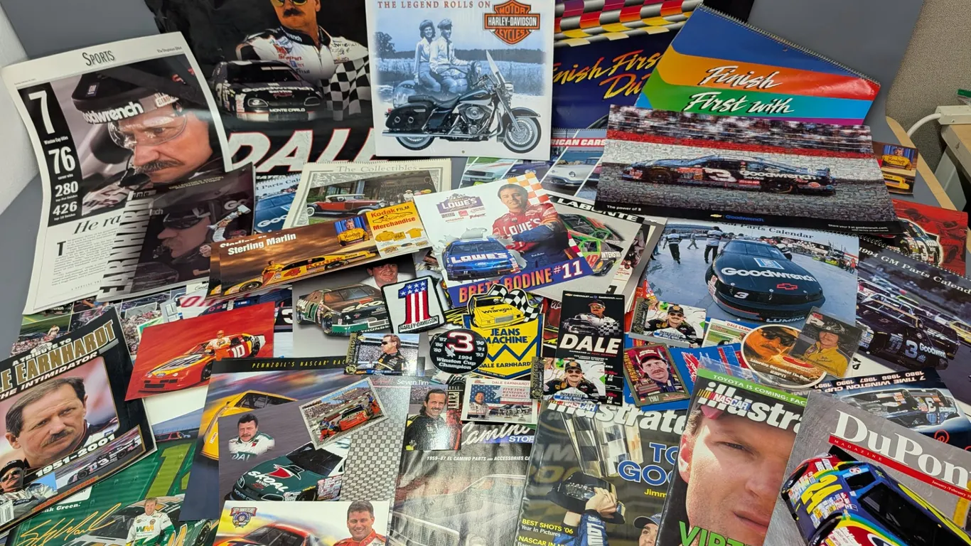 Large Lot of NASCAR Racing Memorabilia with Dale Earnhardt and Harley-Davidson Items