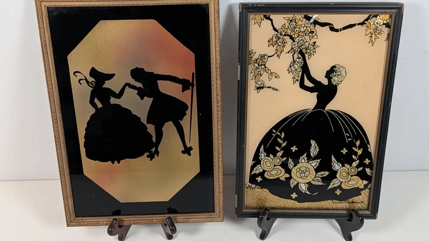 Vintage Framed Silhouette Art Prints, Two Pieces