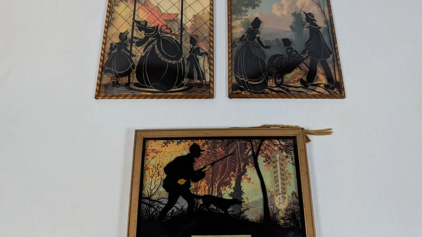 Vintage Reverse Painted Silhouette Art